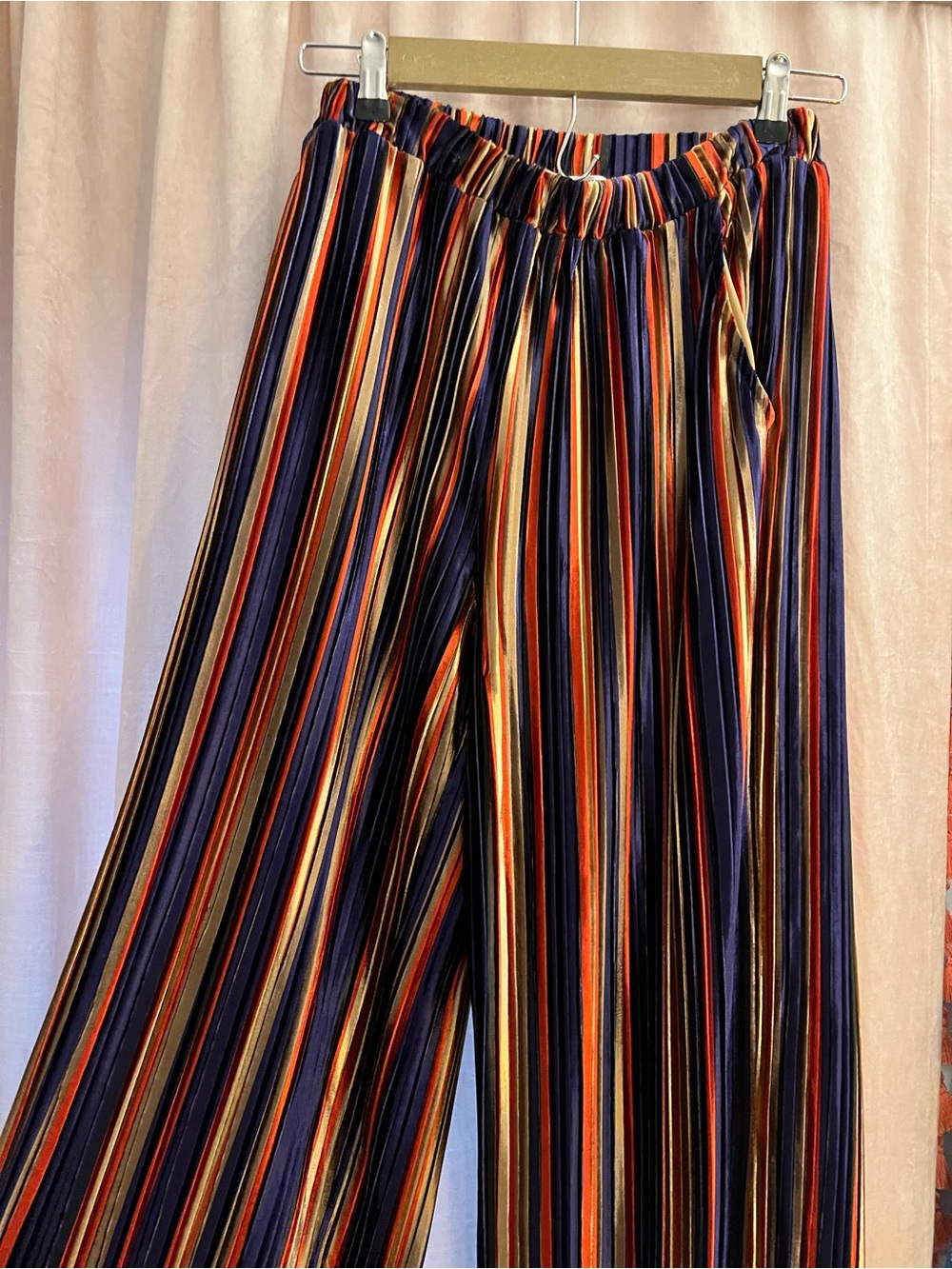 Wide-Leg Striped Palazzo Pants - Navy, Red & Gold